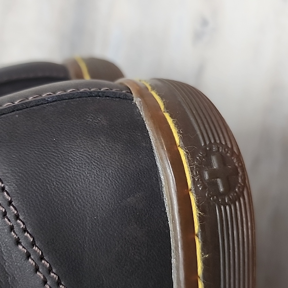 Dr. Martens Women Maelly Dark Brown Leather Boots w/Herringbone Tweed Cuff 6 - Picture 8 of 12